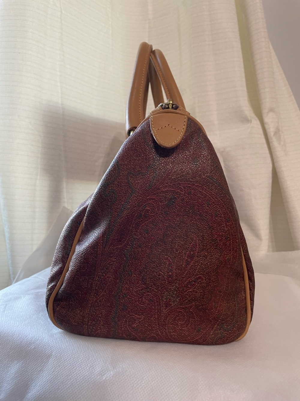 Etro Satchel Bag EUC Vtg Etro Paisley Boston Bag Leather Handles Made in Italy - Picture 10 of 17